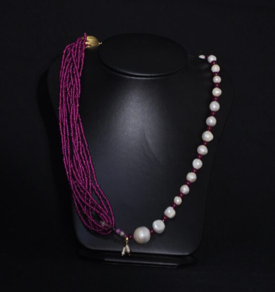 Elegante Collana Perle Bianche Multi Perline Viola  COL04
